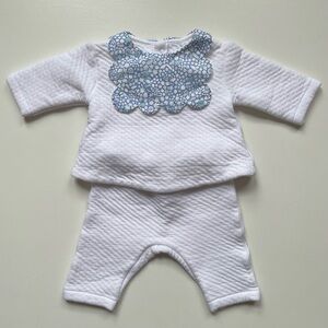 Jacadi Baby Girl Comfort Set with Blue Floral Liberty Fabric Yolk - Jacadi White